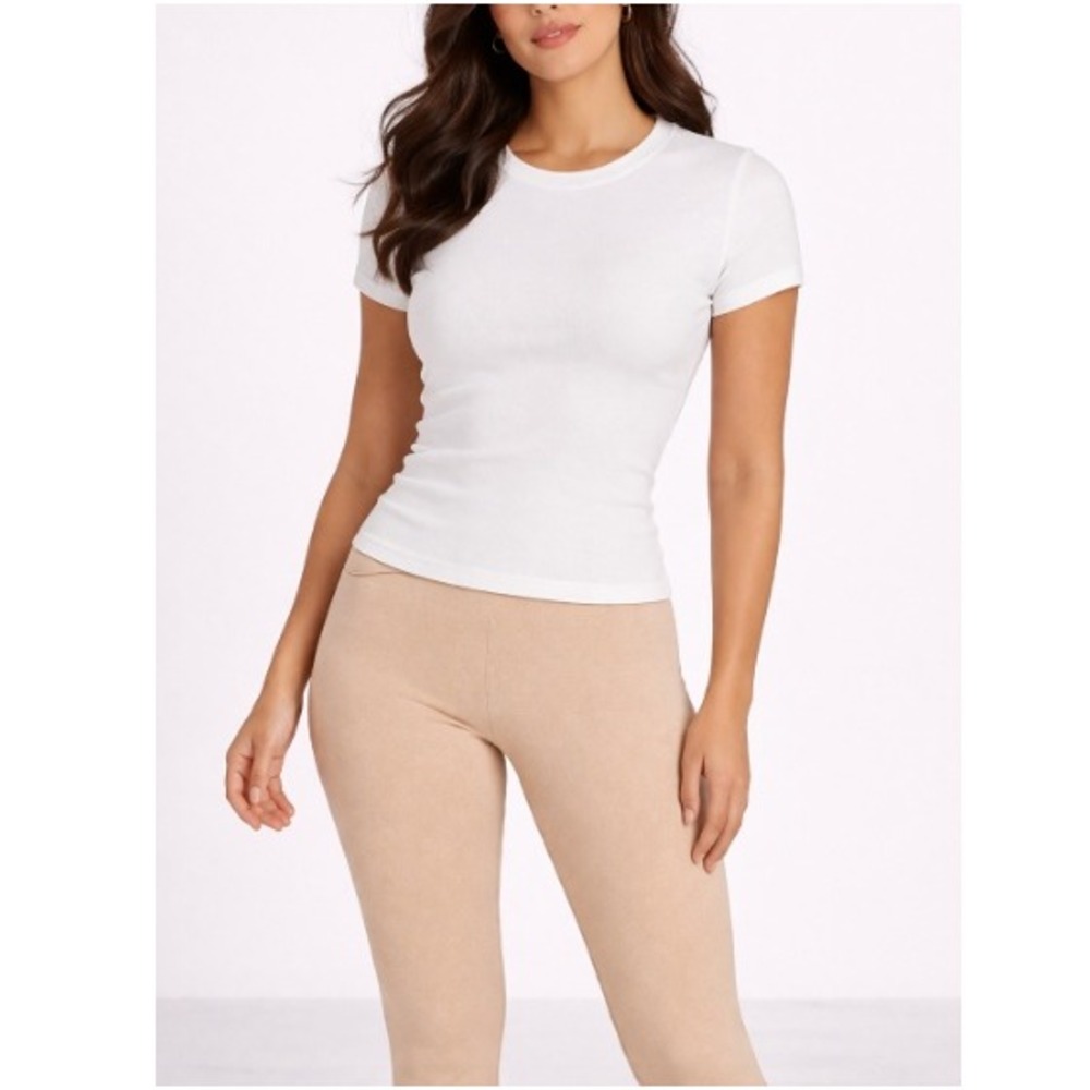 Marine Layer Women's Antique White Stretchy Lexi Rib Sun-In Crew Tee Size S NWT